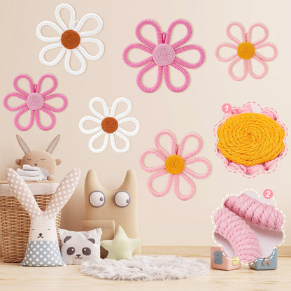 UwinVwin 6 Pcs Boho Daisy Wall Hanging, Woven Macrame Flower Decor, Bohemian Wall Art for Living Room, Bedroom, Home