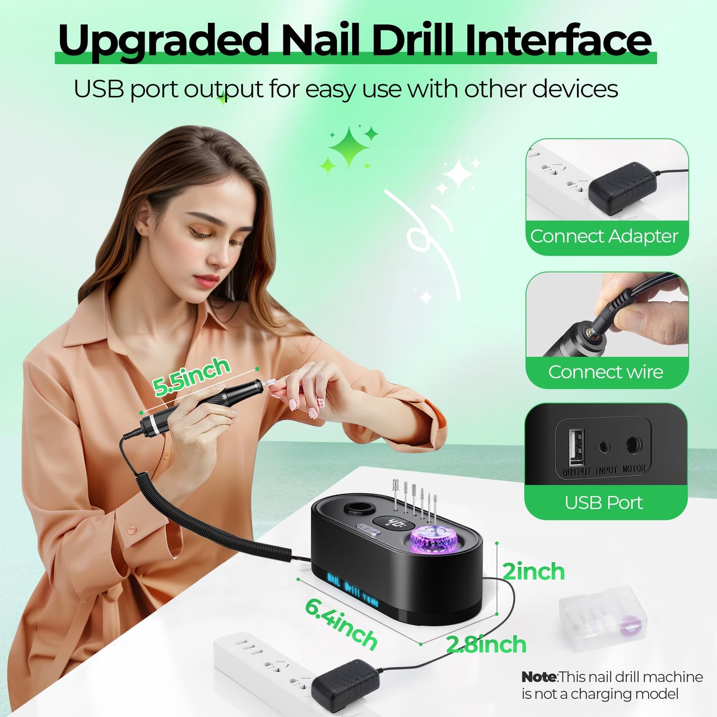 40000RPM Electric Nail File Drill Professional Kit, Drill Machine with LCD Display, Manicure Pedicure Polishing Acrylic Gel Nail Grinder for Salon, Home Use