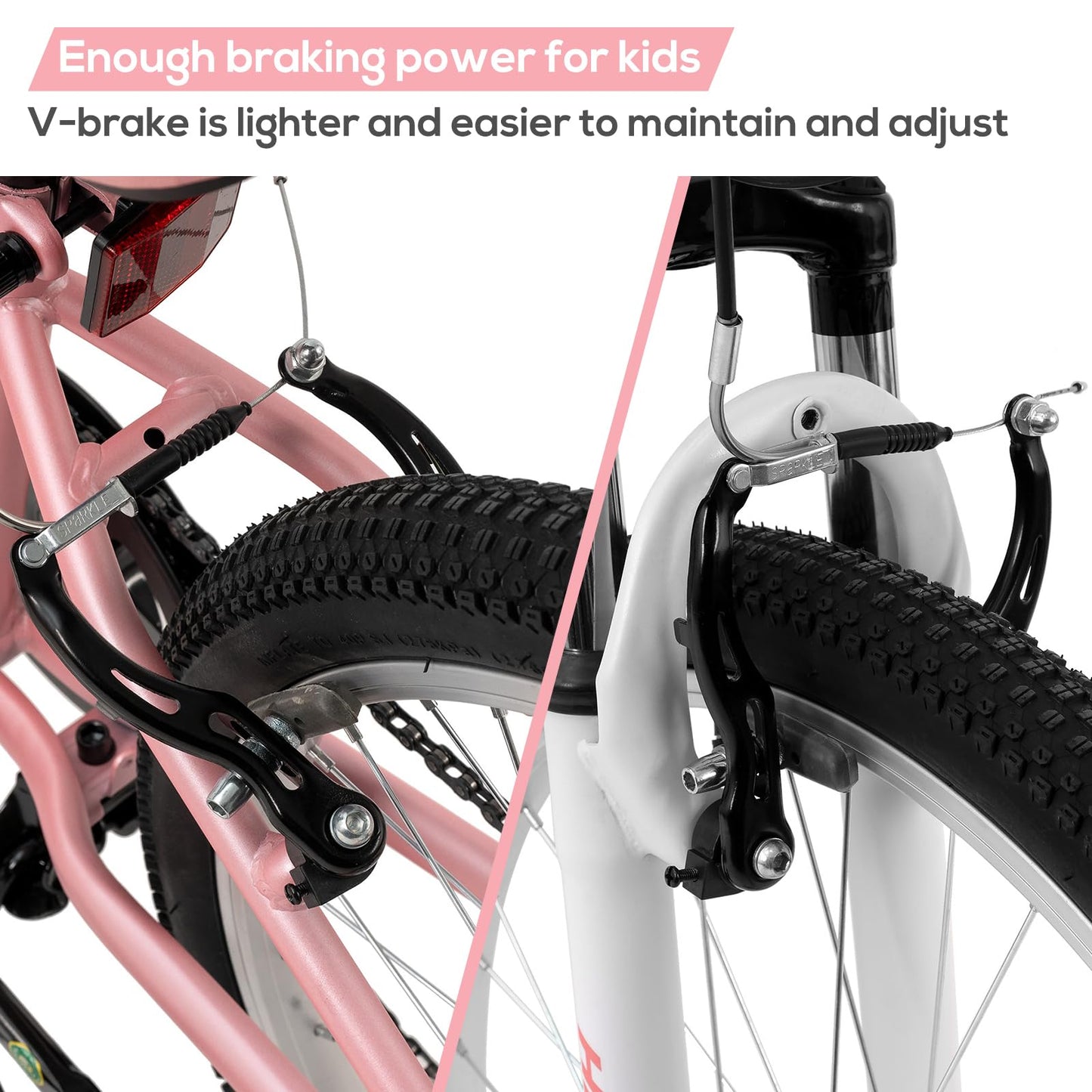 HH HILAND 24 Inch Mountain Bike for Kids Age 7-15 Year Old, Front Suspension Fork Kids' Bicycles for Boys Girls Pink