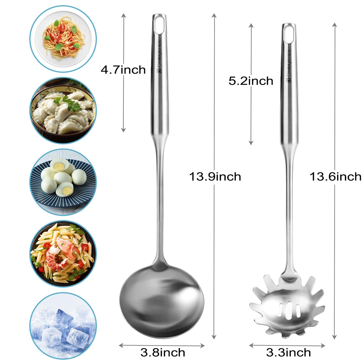 Stainless Steel Soup Ladle and Spaghetti Spoon Set - Large Ladle Spoon, Pasta Strainer, Durable Kitchen Cooking Utensils for Stirring, Serving Pasta, Soup & Sauce，Christmas Gifts