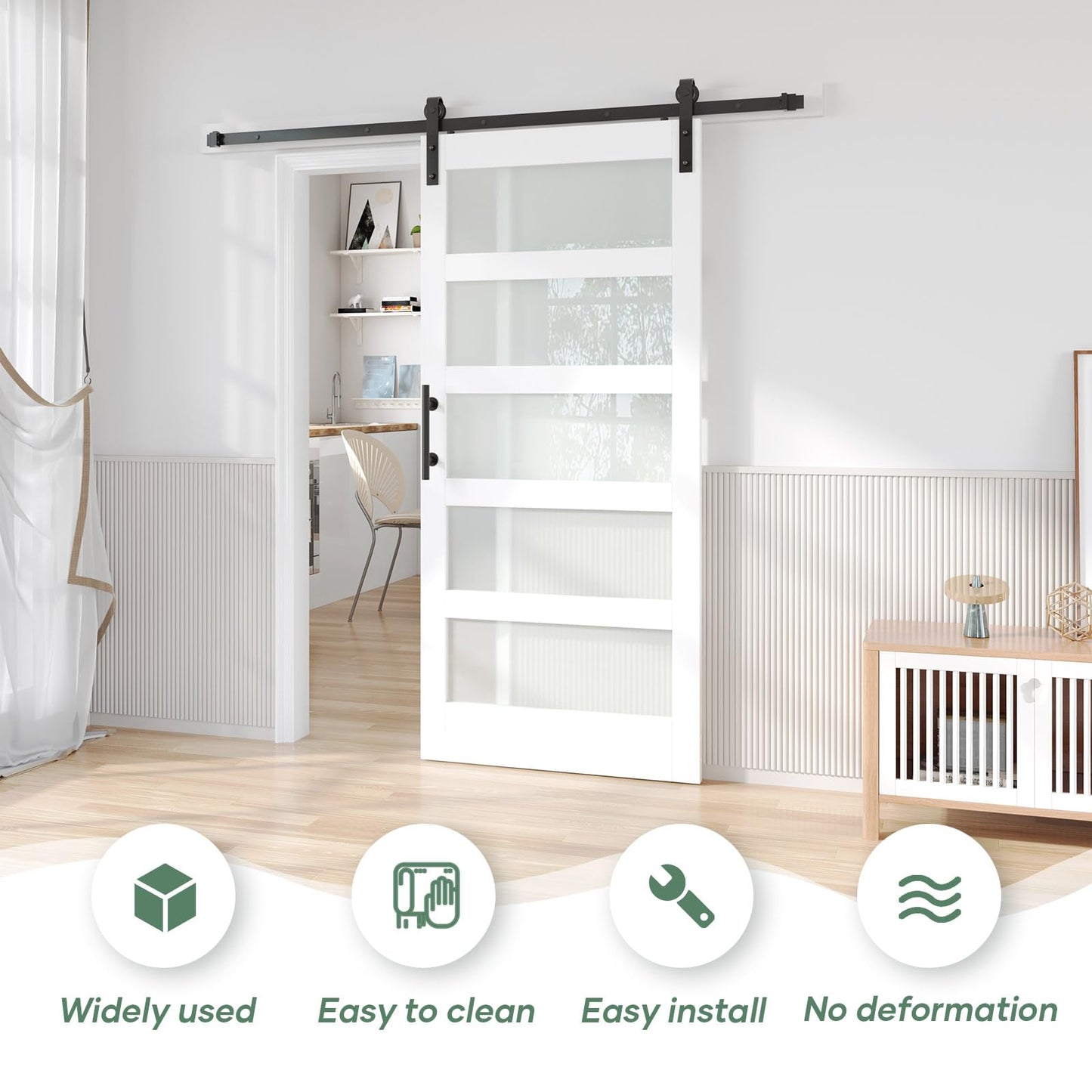 Fredbeck 36x80 White Glass Barn Door with 6.6FT 79inch Sliding Doors Hardware Kit Included & Handle,PVC Surface,Water-Proof,Easy to Assembly