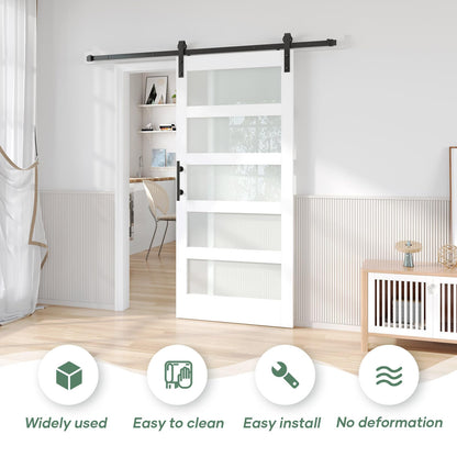 Fredbeck 36x80 White Glass Barn Door with 6.6FT 79inch Sliding Doors Hardware Kit Included & Handle,PVC Surface,Water-Proof,Easy to Assembly