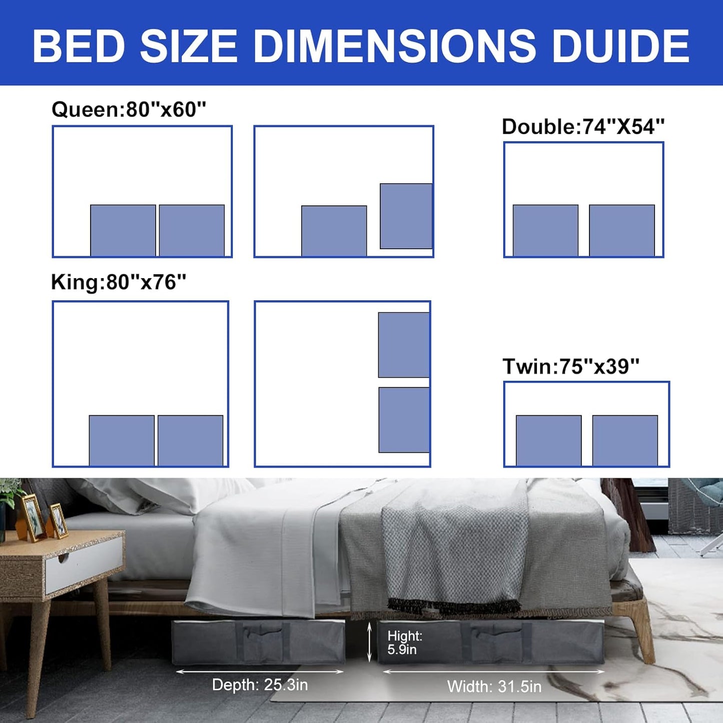 Surblue Under Bed Shoe Storage Organizer, Underbed Shoes Closet Storage Solution, Fits 12 Pairs
