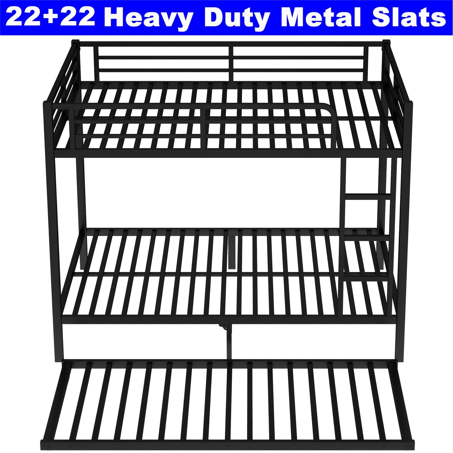 SIMPLEZC Upgraded Version Thicken Stronger Metal Heavy-Duty Full Over Full Bunk Bed with Twin Size Trundle, Bunk Bed for Adults with Ladders, Easy Assemble (Full/Full)