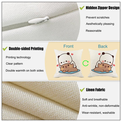 YOKUSHI Bubu and Dudu Bears Throw Pillow Covers 18x18 Set of 4, Linen Double-Sided Decorative Couch Pillow Cases with Invisible Zipper, Living Room Sofa Decor (B)