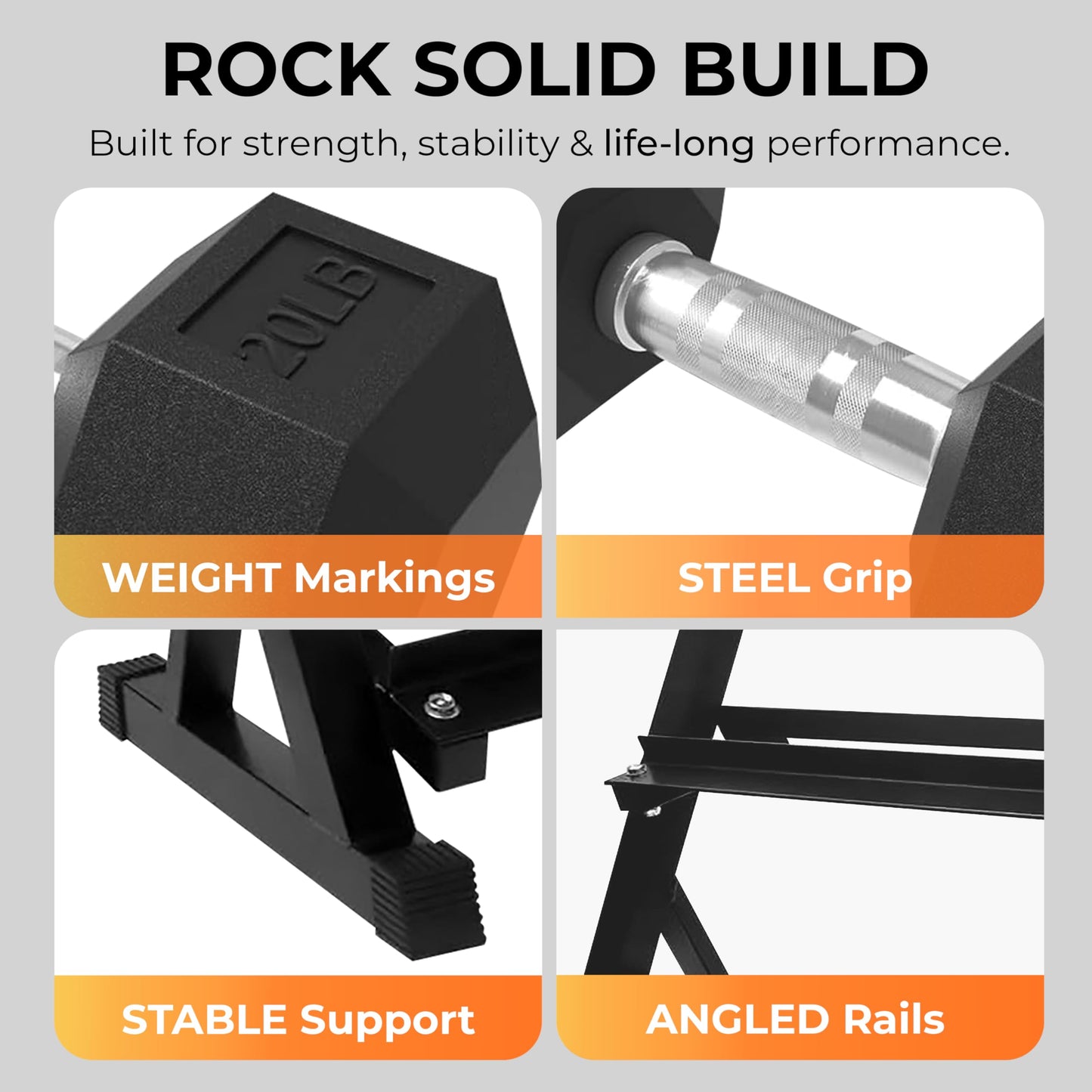 Rubber Hex Dumbbell Set with Rack - 10 Pair of 5-50 lb (550 lbs total) Rubber Coated Dumbbell Set with Weight Rack Stand, Exercise & Fitness Dumbbells Weights Set for Home Gym & Strength Training