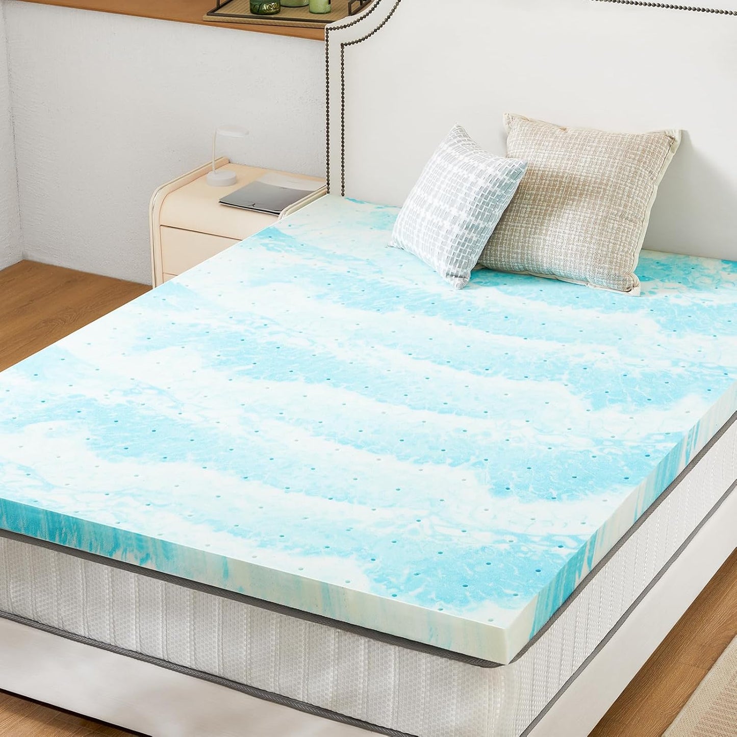 Sweetcrispy Memory Foam Mattress Topper - 4 Inch Thick Gel-Infused Cooling Pad for Twin Beds | CertiPUR US Certified, Breathable Blue