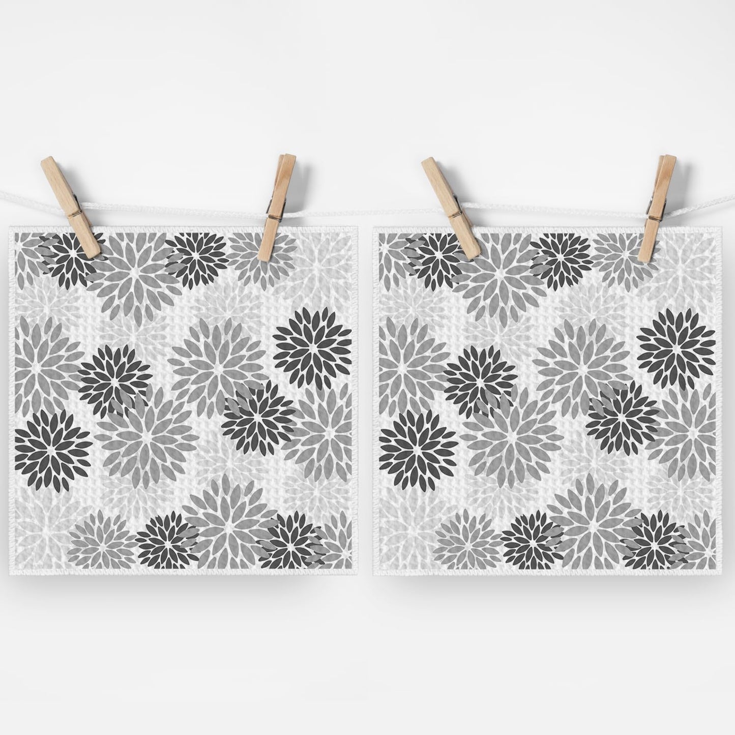 12x12 Inch Set 2 Artoid Mode Grey Dahlia Floral Kitchen Dish Cloths, Quick Dry Microfiber Dishcloths for Kitchen