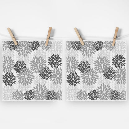 12x12 Inch Set 2 Artoid Mode Grey Dahlia Floral Kitchen Dish Cloths, Quick Dry Microfiber Dishcloths for Kitchen