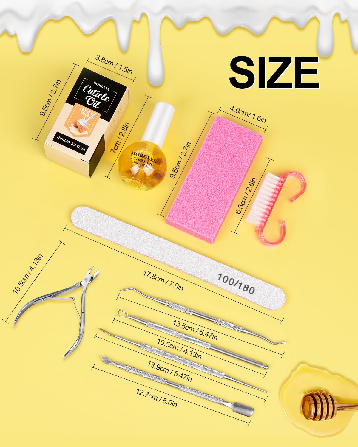MORGLES Nail File and Buffer Blocks with Nail Care Kit, 13 Pcs Manicure Kit for Women with Milk and Honey Cuticle Oil and Cuticle Trimmer Set