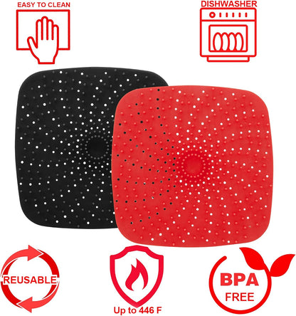 Upgrade Reusable Air Fryer Liners - Patented BPA-Free Non-Stick Silicone Mats | 9-Inch Square & More