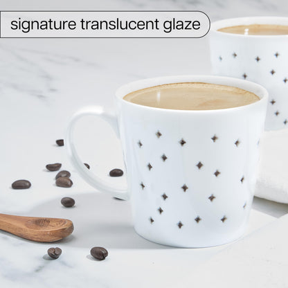 Tulip Transparent Diamond Porcelain Coffee Mugs, 10 oz, 2 Pack – See-Through Ceramic Mugs, Microwave & Dishwasher Safe, Modern Gift Mugs