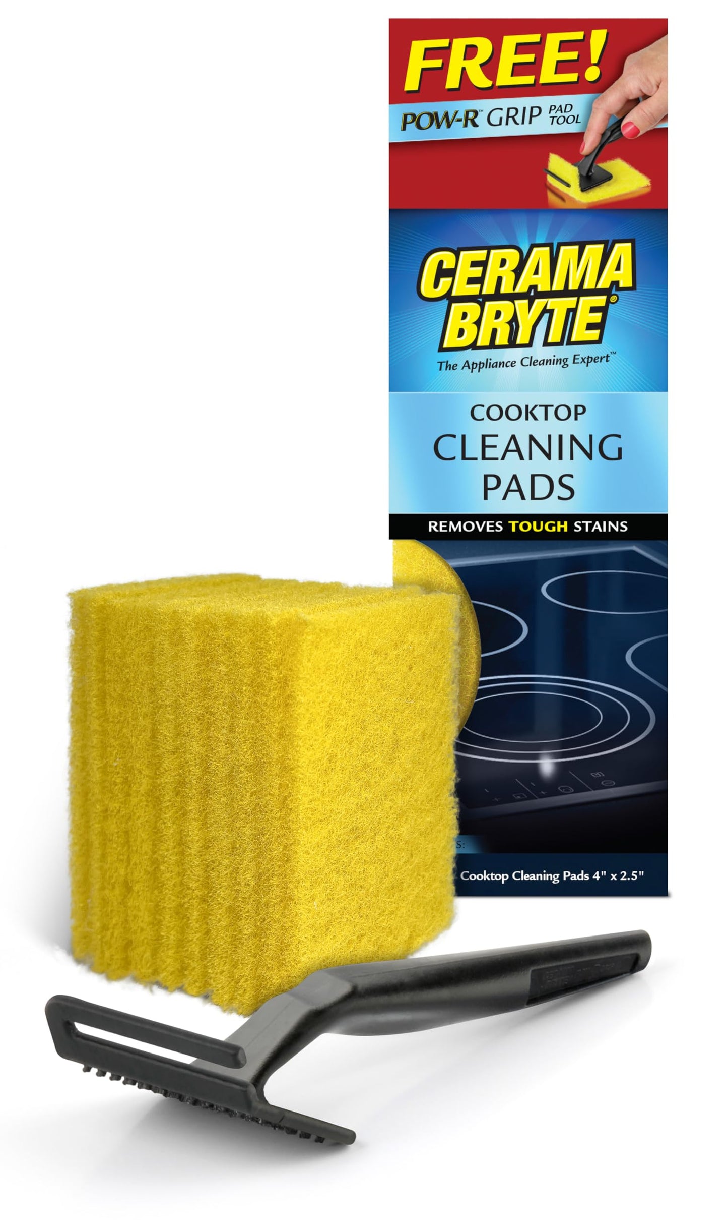 Cerama Bryte 10 Pack Cleaning Pads Cooktop, Stove Top Cleaner and Glass includes 1 Pow-R Grip Tool for easy cleaning