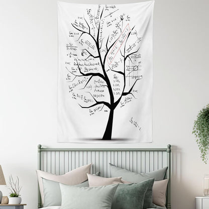 Lunarable Mathematics Room Tapestry King Size, Math Tree Branches Complex Formulas Print, Wall Hanging Bed Cover 30" X