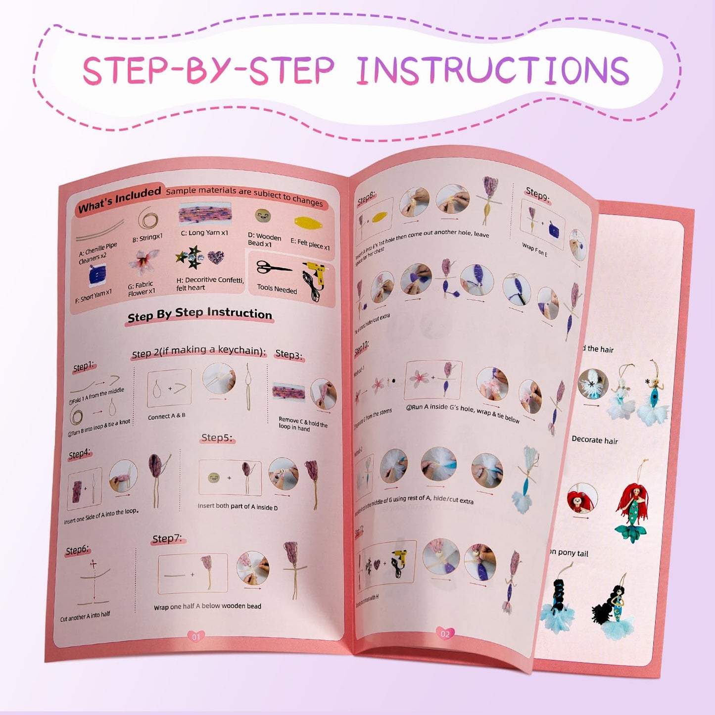 FANGCRAFTED Mermaid Princess Dolls Making Mess Free Yarn Wrapping Craft Kits, 6 Individually Packed Craft Kits for Boys Girls Age 4 5 6 7 8 9 10 11 12, Mermaid Birthday Party, Craft Supplies