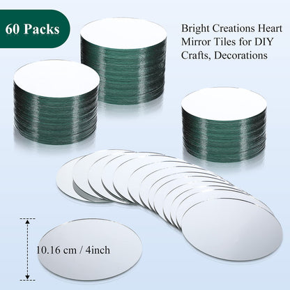Xuniea 60 Pieces Round Glass Mirror Tiles Round Craft Mirrors Circle DIY Glass Tiles for Arts and Crafts DIY Decorations Supplies (4 x 4 Inch)