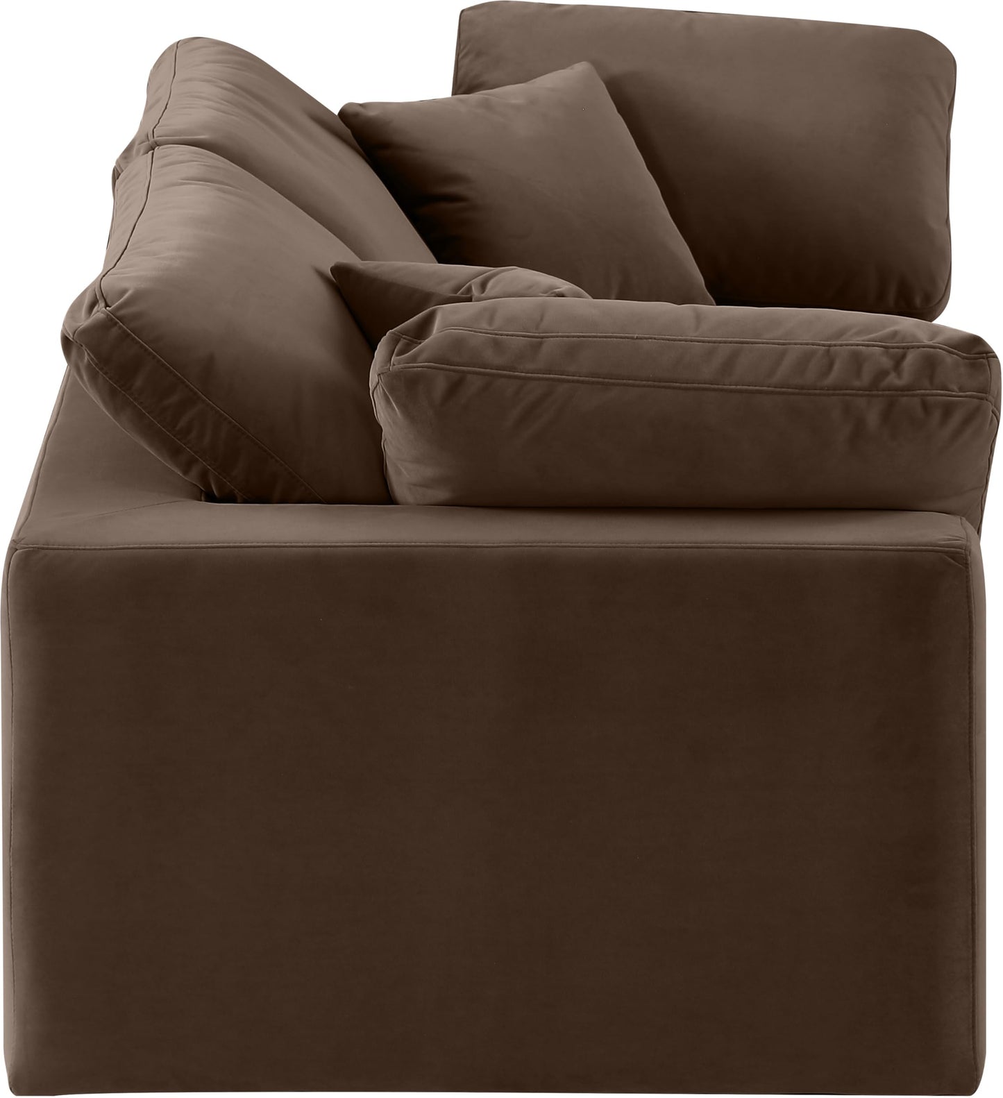 Meridian Furniture 189Brown-S80 Comfy Collection Modern | Contemporary Upholstered Modular Sofa with Soft Brown Velvet, Down Feather Cushions, 80" W x 40" D x 34.5" H, Brown