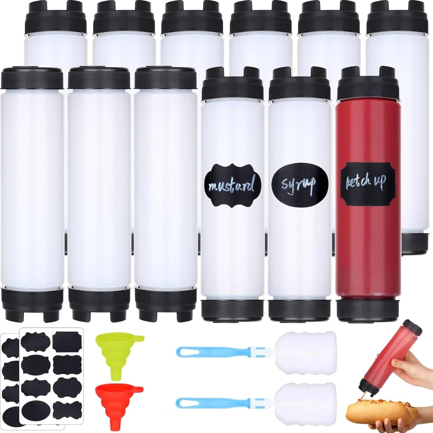 12 16 Oz mwellewm Pc Condiment Squeeze Bottles for Sauces Ketchup Bottles Squeeze Plastic Mustard Dispenser Refillable