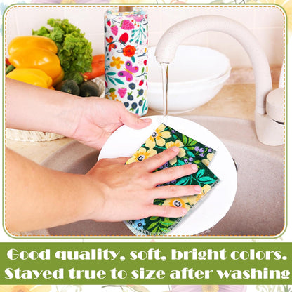 18 Redbaker Pcs Flower Reusable Paper Towels Rolls Washable Paperless Paper Towels Bulk Cloth Cotton Napkin