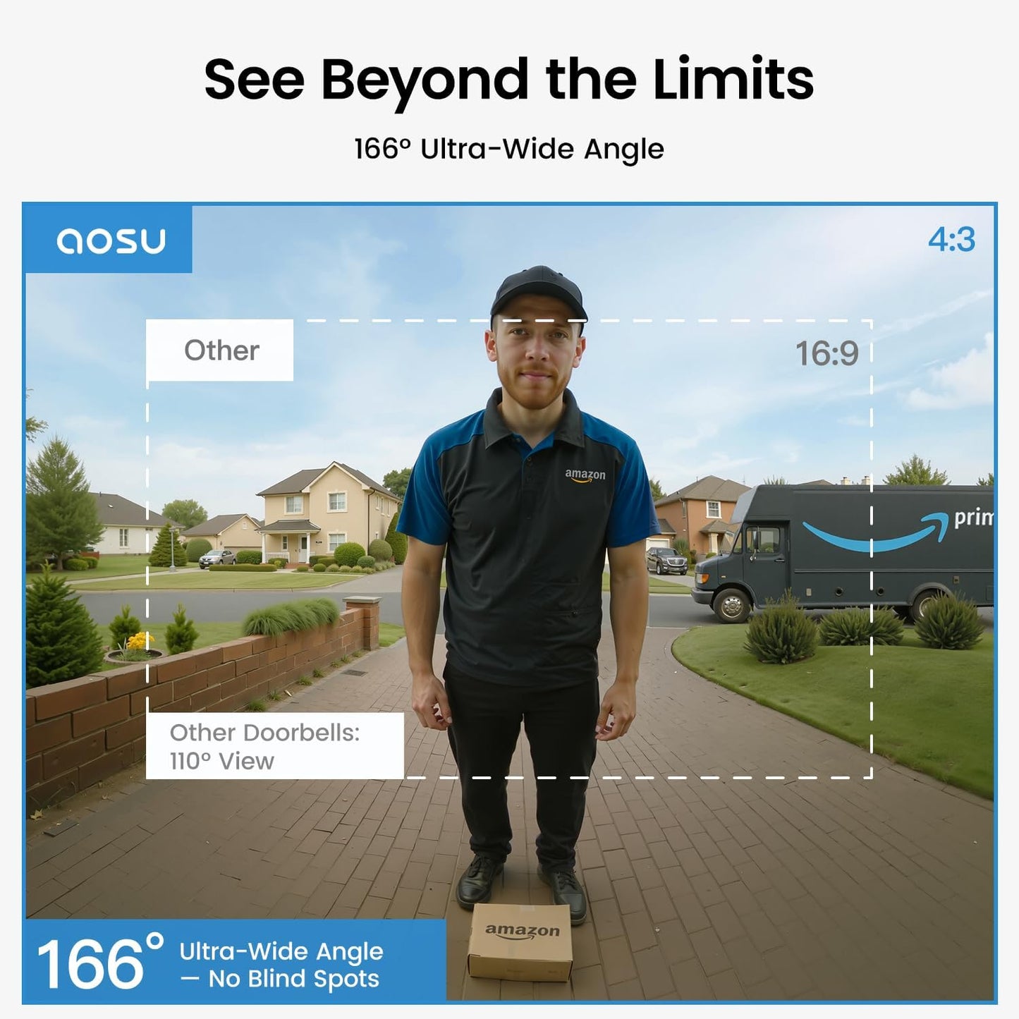 Doorbell Camera Wireless, aosu Battery-Powered Video Doorbell with Chime, 2K Resolution,Support local Storage,166° Ultra Wide Angle,180-Day Battery Life, AI Detection, Work with Alexa&Google Assistant