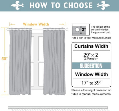 ChrisDowa Small Window Curtains - Grommet Thermal Insulated Room Darkening Panels | 29 x 50 Inch, Greyish White