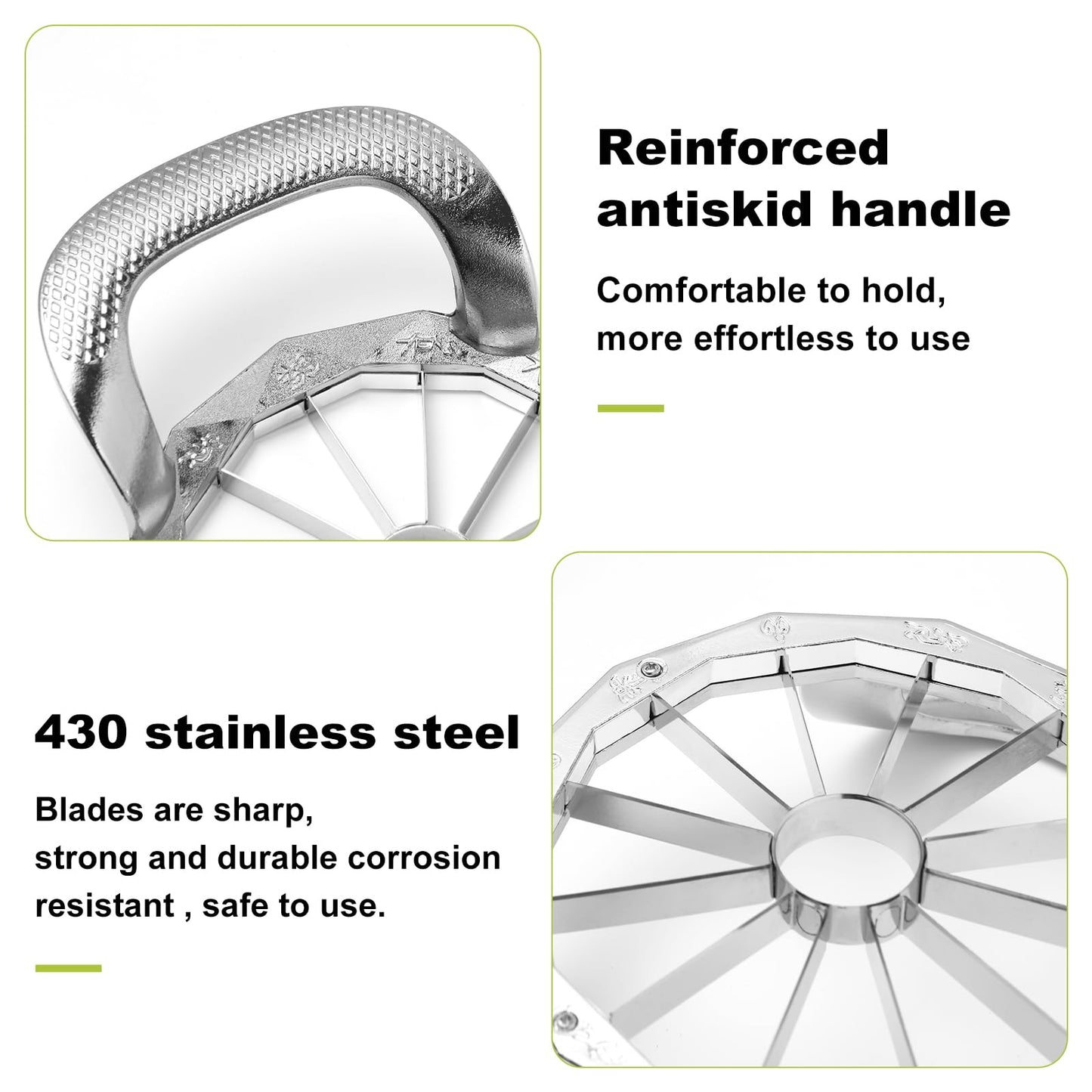 LIIGEMI Apple Slicer,12-Slices Stainless Steel Cutter，Heavy Duty Stainless Steel Apple Cutter and Divider， Anti-slip Handle，Gifts for Mom， Easy to Use.