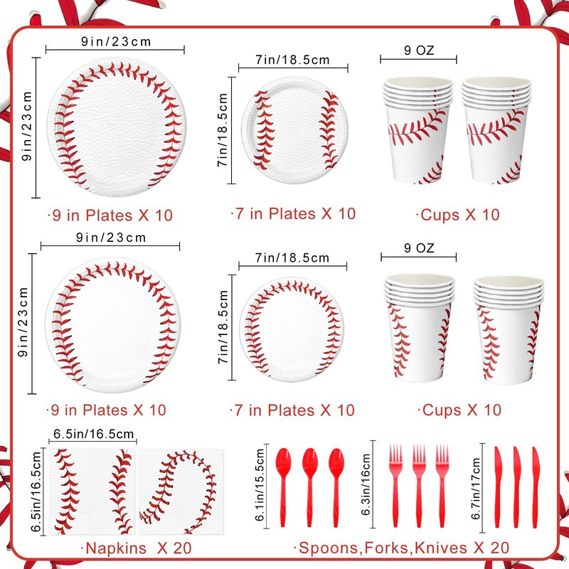 Oigco 140 PCS Baseball Birthday Decorations, Baseball Party Supplies Includes Plates, Napkins, Cups, Cutlery for Baseball Party Decorations, Serve 20
