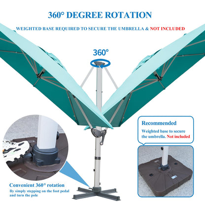 LKINBO 10x13 FT Rectangle Cantilever Umbrella with Cross Base, Heavy Duty Large Patio Umbrella 360 Degree Rotation Outdoor Offset Umbrella with Easy Tilt & Crank for Pool Deck Backyard, Turquoise