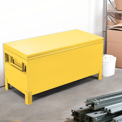 MOVECOM 36x15 Inch Large Aluminum Truck Bed Tool Box, Heavy-Duty Waterproof Tool Chest, Easy Assembly Storage Organizer with Side Handles for Pickup Trucks, RV, Trailer - Yellow