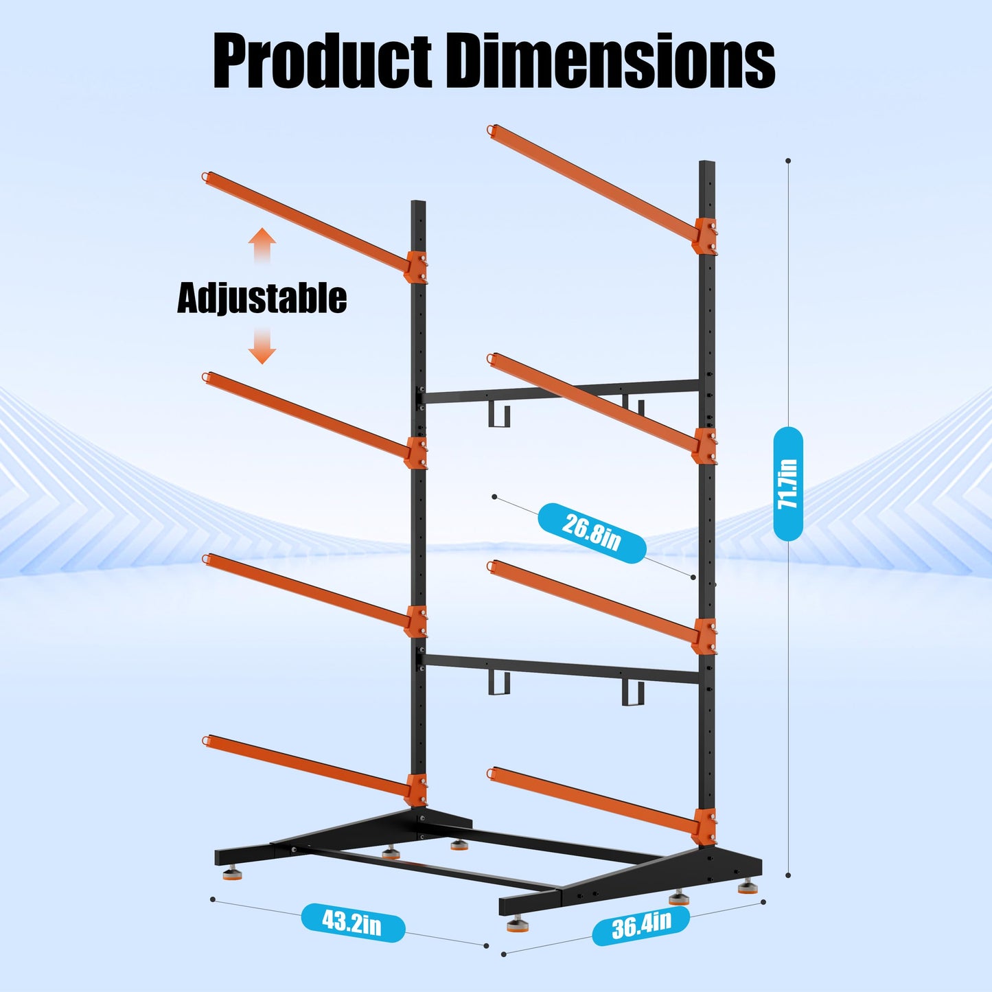 AlloyLake 4-Tier Freestanding Kayak Rack, Pro-Grade Heavy Duty Outdoor Storage for 4 Boats, 440 lbs Max Capacity, Rust-Proof 304 Stainless Steel Hardware (Orange)