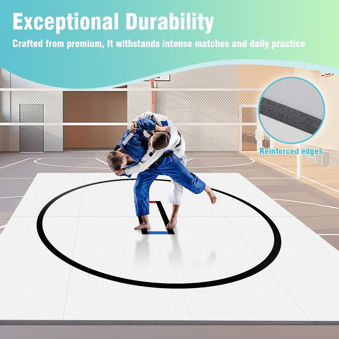 Flexi-Roll Wrestling Mat for Home, 118.11inch Roll-Up BJJ Judo MMA Jiu Jitsu Yoga Martial Arts Mat, Portable Training Floor for Gym, Grappling & Workout