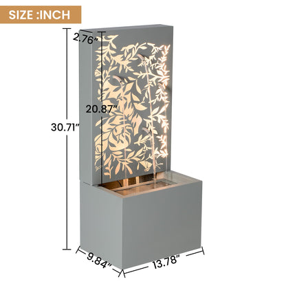 Merax 30.71" H Light Gray Metal Leaf Cutout Outdoor Water Wall Fountain with LED Lights, Modern Waterfall Feature for Patio Garden Backyard Decor