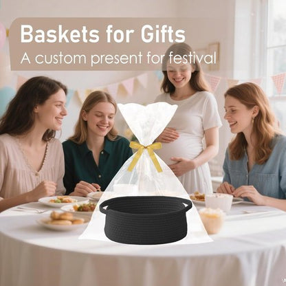 JMvicyroam Woven Basket - Small Rope Storage Bin with Handles | Versatile Organizer for Shelves & Closets - Black