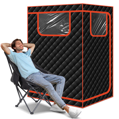 Smartmak Portable Infrared Sauna, 1-2 Person Oversize Infrared Sauna Box, Personal Indoor Home Dry Sauna Tent, with Adjustable Folding Chair, Remote Control, LED Light