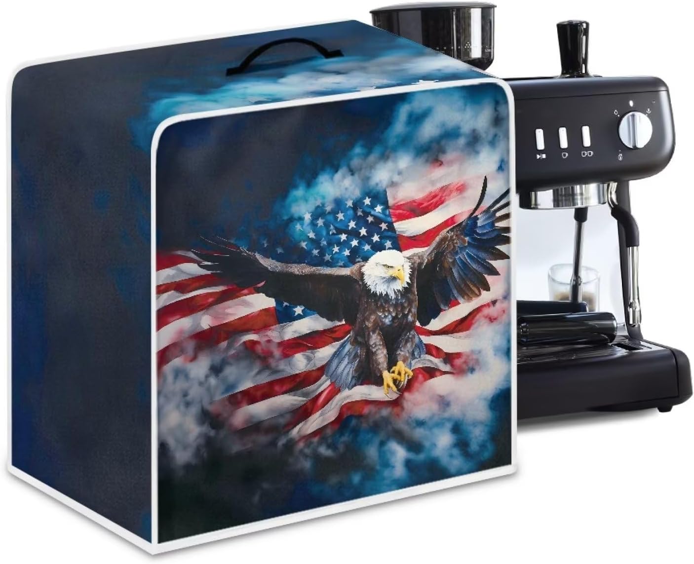 Eagle USA Flag Coffee Maker Cover, Coffee Machine Dust Cover, Waterproof Coffee Pot Cover with Top Handle, Lightweight