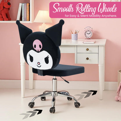 Impressions Vanity Kuromi Swivel Vanity Chair with Wheels | Adjustable Height Silver Metallic Base 360-Degree Spin Armless Padded Cute Velvet Makeup Vanity Chair | Cute Desk Chair for Bedroom, Black