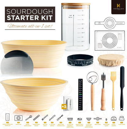 14pcs Sourdough Starter Kit, Bread Making Kit & Sourdough Bread Baking Supplies Kit, Banneton Basket Kit for Sourdough