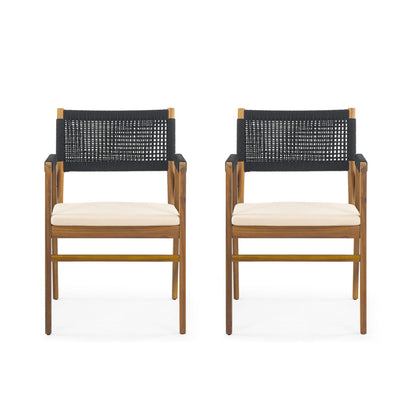 Christopher Knight Home Terry Acacia Wood Patio Dining Set for 6, Solid Wood Outdoor Dining Table Set for 6, 7 Piece Outdoor Dining Set with Rectangular Table and Woven Rope Accents, Teak+Beige+Black
