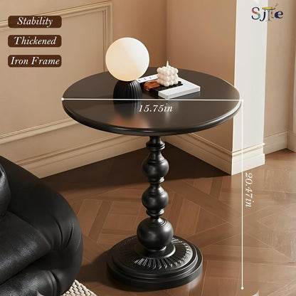 13.8" Side Table - Round Small Accent Table with Metal Base, Multifunctional Vintage Coffee Table for Living Room