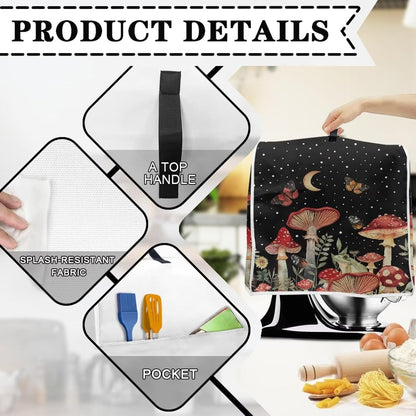 Moon Mushroom Butterfly Stand Mixer Dust-proof Cover, Organizer Bag with Multi Pockets for Kitchen Accessories