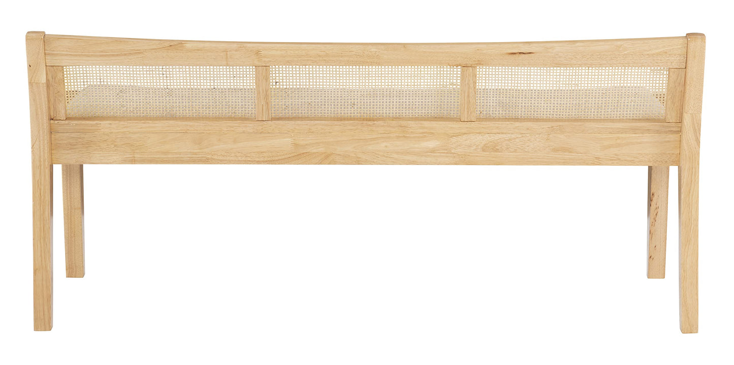 Powell Kasi Natural Low Back Cane Bench with Beige Upholstered Seat
