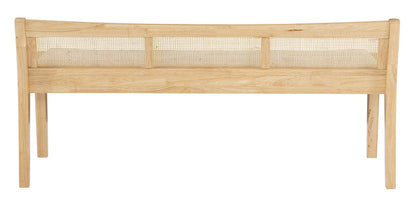Powell Kasi Natural Low Back Cane Bench with Beige Upholstered Seat