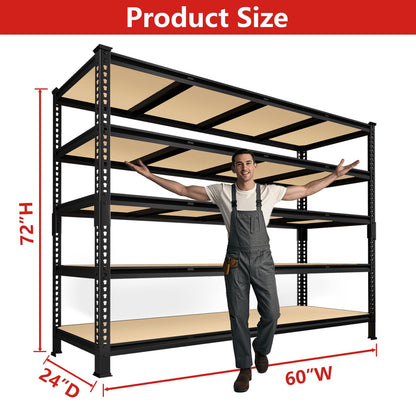 PrimeZone 60" W X 24" D X 72" H Heavy Duty Garage Storage Shelves - Adjustable Metal Shelving Unit, 5 Tier Industrial Shelves for Storage Standing Utility Rack for Warehouse, Basement, Black, 2 Pack