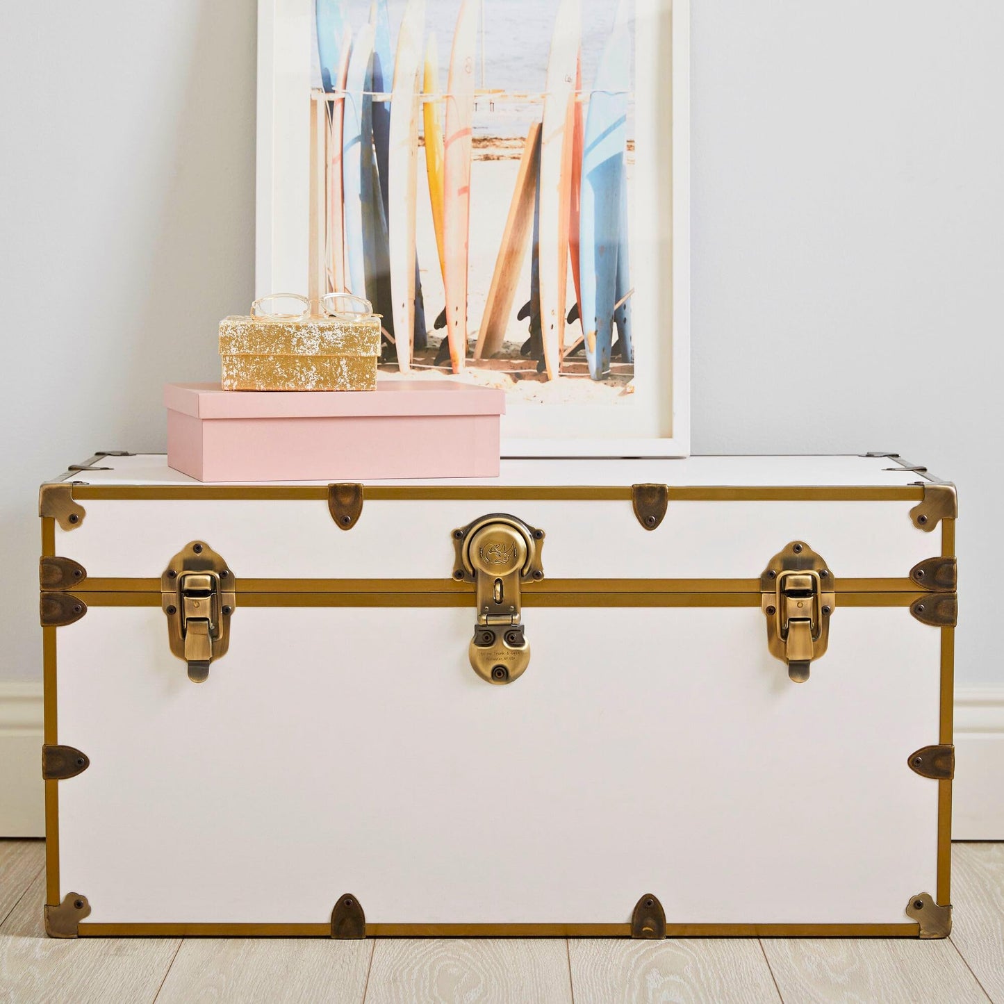 Rhino Trunk & Case Classic XXL College Trunk with Antique Brass Hardware, Soft Close - 36”x18”x18”, Seats 1500+ lbs, USA Made Secure Dorm Footlocker, Home Storage, Steamer Style Blanket Chest