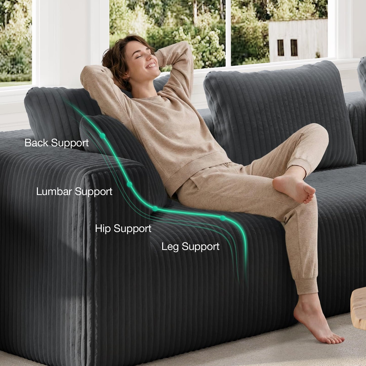 Novilla 141" Modular Sectional Sofa, Modern Cloud Sectional Couch with Smarts Coil® Support, U-Shape Boneless Couch for Living Room Apartments, No Assembly Required, Dark Gray (4 Seat w/ 2 Ottoman)