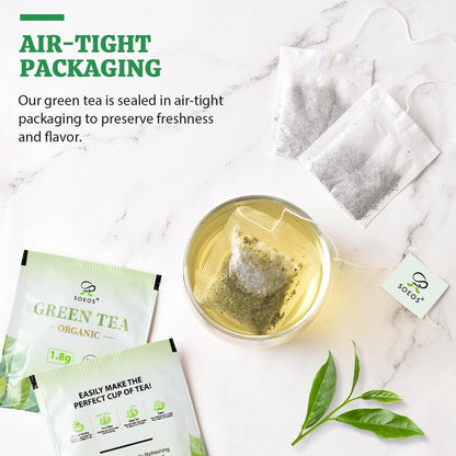 Soeos Organic Green Tea, 100 Tea Bags (Pack of 1), Caffeinated, Low Caffeine, Fresh and Healthy Green Tea, 6.3 Ounce