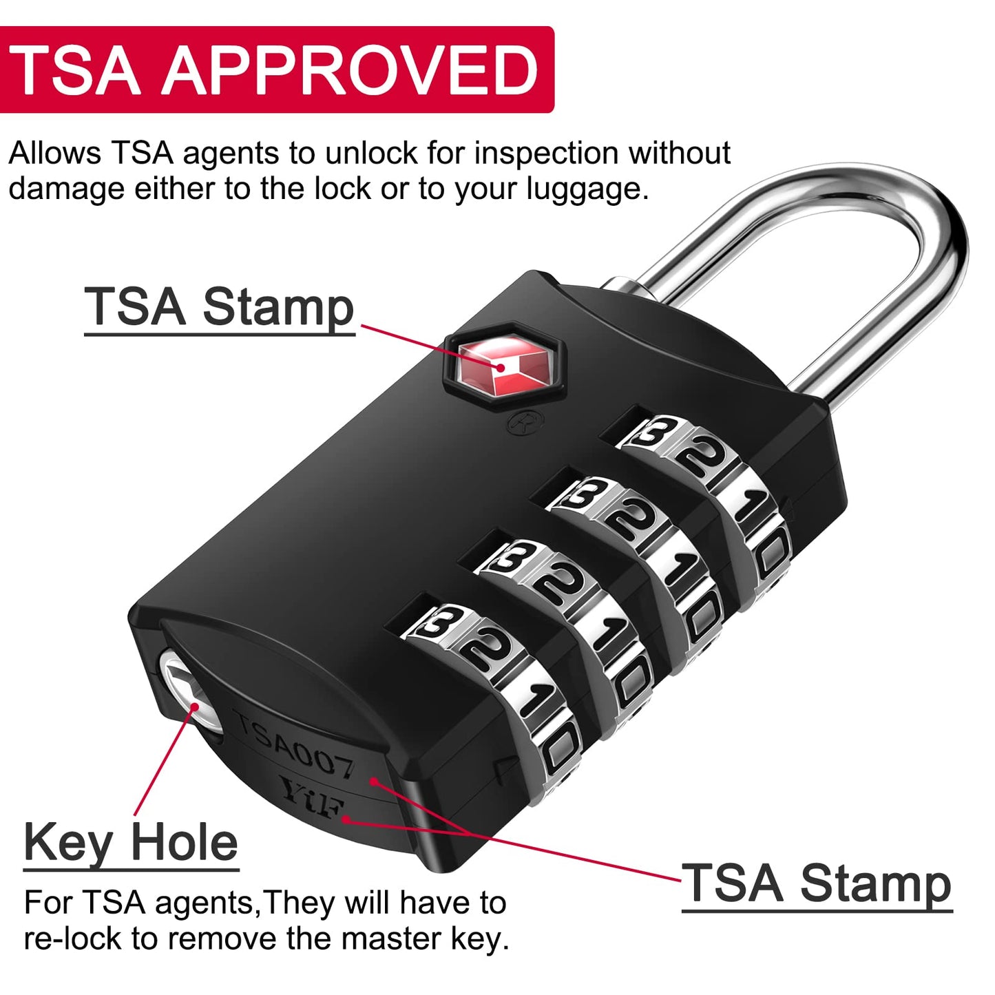 ZHEGE Luggage Lock, TSA Approved Travel Lock, 4 Digit Combination Padlock with Flexible Cable (30 Inch) for Suitcase, Backpack, Cabinet, Drawer (1 Pack, Black)