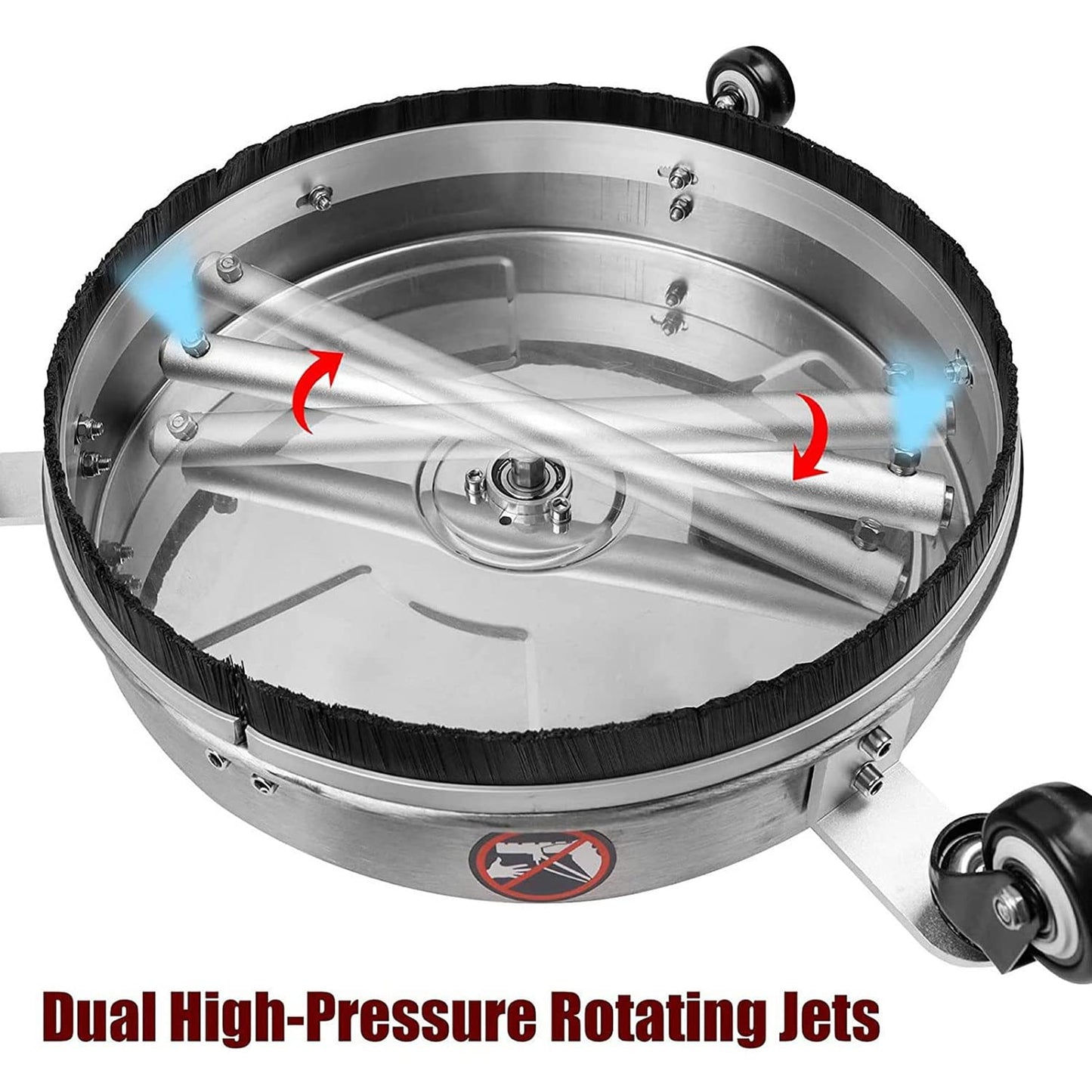 TRELVEX Pressure Washer Surface Cleaner 15'' with Wheels, 4000 PSI Stainless Steel Power Washer Accessory for Driveways Sidewalks Patios Cleaning, 1/4" Quick Connector, 2 ExWand Attachments