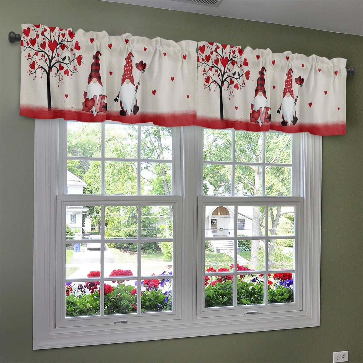 ALAGEO Valentines Day Valances for Windows, Gnomes Love Heart Valance Window Treatments for Kitchen Bathroom 54 x 18