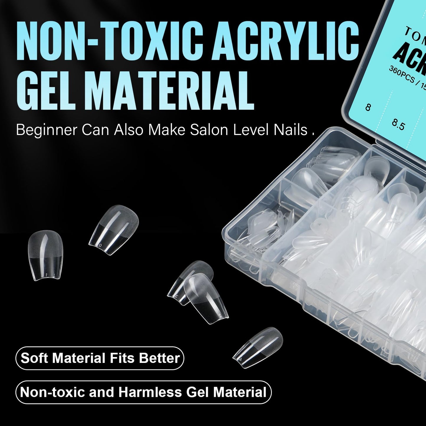 TOMICCA Short Nail Tips Extra Short Square Nail Tips, 192Pcs Fake Nails 12 Sizes Acrylic Clear Nails for Beginner and Professional DIY Gel Nails Salon